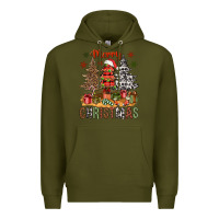 Army Green Merry Christmas with western trees Premium Hoodie - NancyCooperArtShop