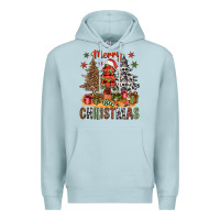 Blue Mist Merry Christmas with western trees Premium Hoodie - NancyCooperArtShop