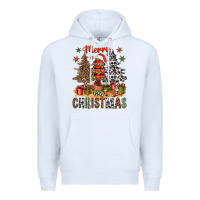 White Merry Christmas with western trees Premium Hoodie - NancyCooperArtShop