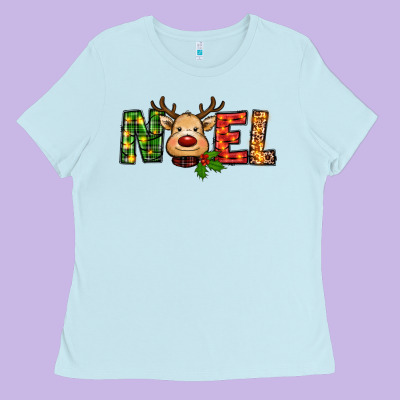 Reindeer Noel Christmas Ladies Tee Designed By Ranaportraitstore