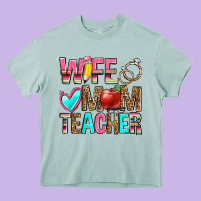 Wife Mom Teacher Heavy Core Tee Designed By Zillion Design Studio