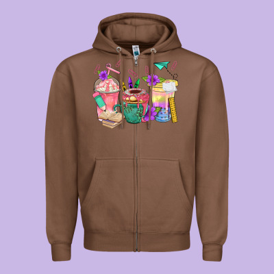 School Girl Coffee Cup Bbs Zipper Hoodie Designed By Bundleandbundleshop