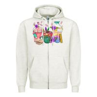 Oatmeal Heather School Girl Coffee Cup Bbs Zipper Hoodie - BundleAndBundleShop