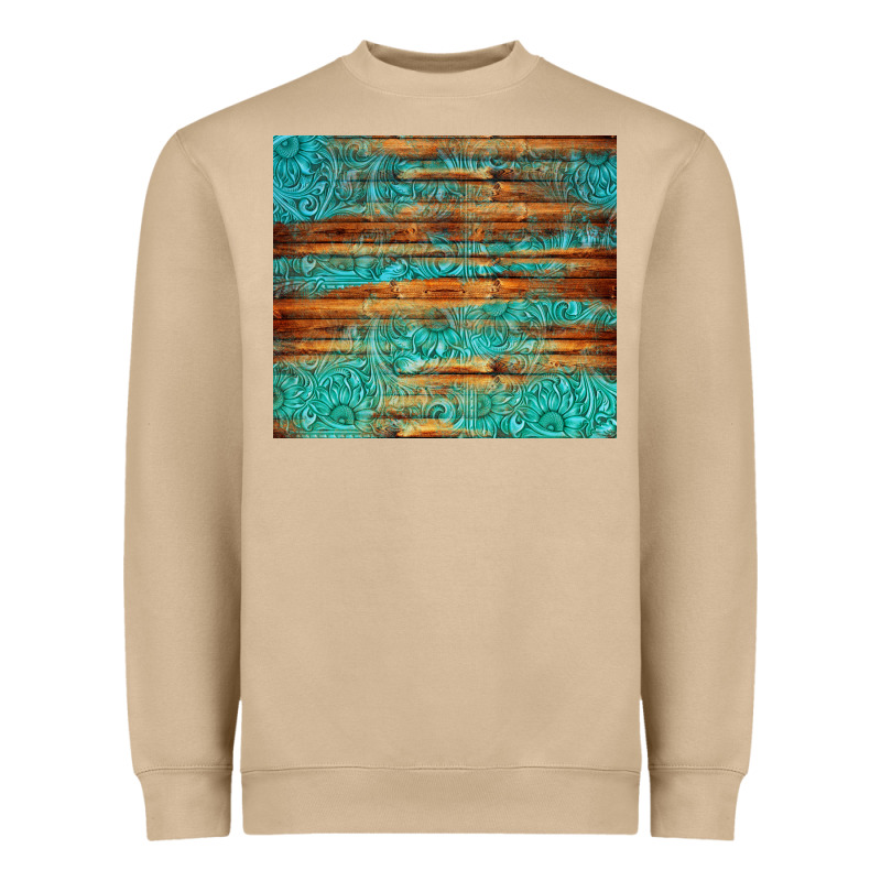 Turquoise  Leather And Wooden Pattern Tumbler Heavyweight Sweatshirt by Jasminsmagicworld | Teevron