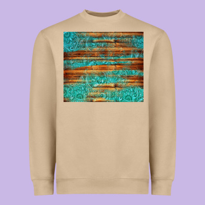 Turquoise  Leather And Wooden Pattern Tumbler Heavyweight Sweatshirt Designed By Jasminsmagicworld