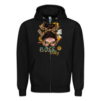Black Western Messy Bun Boss Lady With Money Zipper Hoodie - BundleAndBundleShop