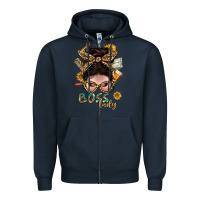 Navy Western Messy Bun Boss Lady With Money Zipper Hoodie - BundleAndBundleShop