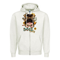 Oatmeal Heather Western Messy Bun Boss Lady With Money Zipper Hoodie - BundleAndBundleShop
