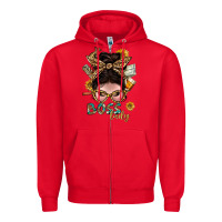 Red Western Messy Bun Boss Lady With Money Zipper Hoodie - BundleAndBundleShop