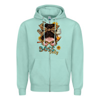 Seafoam Western Messy Bun Boss Lady With Money Zipper Hoodie - BundleAndBundleShop