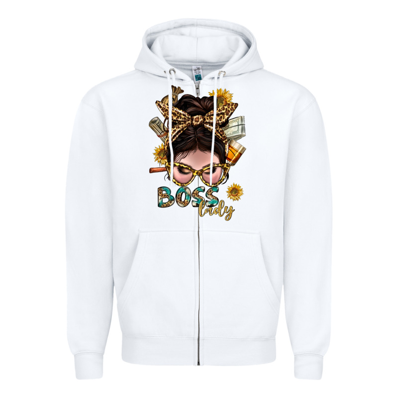 Western Messy Bun Boss Lady With Money Zipper Hoodie by BundleAndBundleShop | Teevron