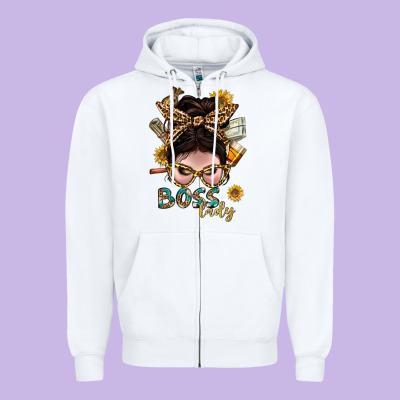 Western Messy Bun Boss Lady With Money Zipper Hoodie Designed By Bundleandbundleshop