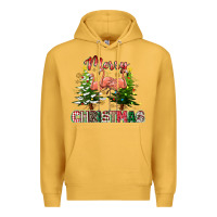 Mustard Merry Christmas flamingo Premium Hoodie - texasbilliewilder