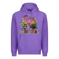 Purple Merry Christmas flamingo Premium Hoodie - texasbilliewilder
