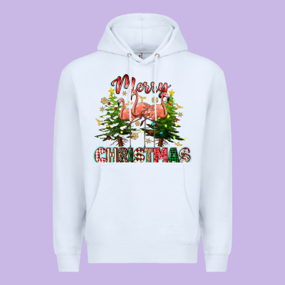 Merry Christmas Flamingo Premium Hoodie Designed By Texasbilliewilder