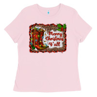 Bubblegum Pink merry christmas yall Ladies Tee - RanaPortraitStore
