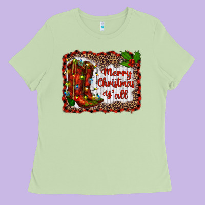 Merry Christmas Yall Ladies Tee Designed By Ranaportraitstore