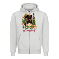 Dove Grey Glamping Messy Bun With Glamping Camp Tent Bbs Zipper Hoodie - BundleAndBundleShop