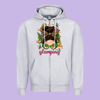 Glamping Messy Bun With Glamping Camp Tent Bbs Zipper Hoodie Designed By Bundleandbundleshop