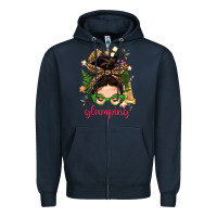 Navy Glamping Messy Bun With Glamping Camp Tent Bbs Zipper Hoodie - BundleAndBundleShop