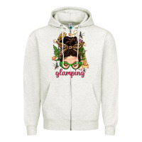 Oatmeal Heather Glamping Messy Bun With Glamping Camp Tent Bbs Zipper Hoodie - BundleAndBundleShop