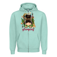 Seafoam Glamping Messy Bun With Glamping Camp Tent Bbs Zipper Hoodie - BundleAndBundleShop