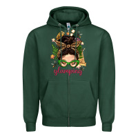 Sports Green Glamping Messy Bun With Glamping Camp Tent Bbs Zipper Hoodie - BundleAndBundleShop