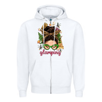 White Glamping Messy Bun With Glamping Camp Tent Bbs Zipper Hoodie - BundleAndBundleShop