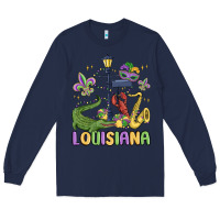 Navy louisiana mardi gras Long Sleeve Tee - MaliasSmallBusiness