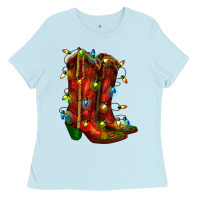 Baby Blue christmas western boots with lights Ladies Tee - RanaPortraitStore