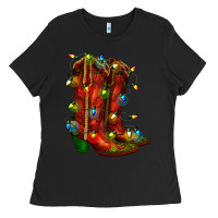 Black christmas western boots with lights Ladies Tee - RanaPortraitStore