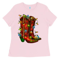 Bubblegum Pink christmas western boots with lights Ladies Tee - RanaPortraitStore