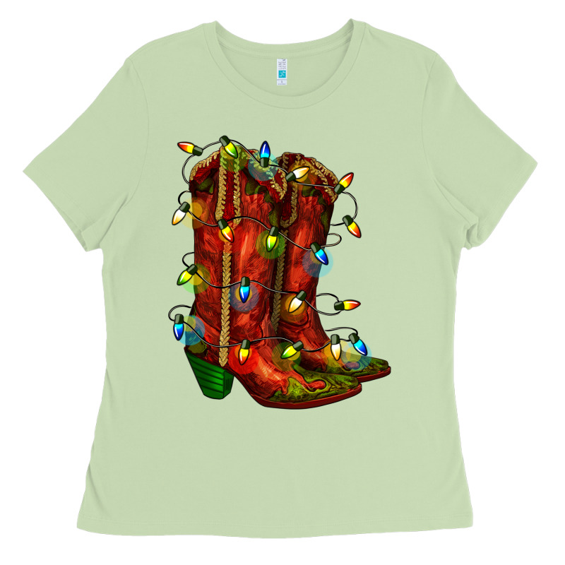 Christmas Western Boots With Lights Ladies Tee by RanaPortraitStore | Teevron