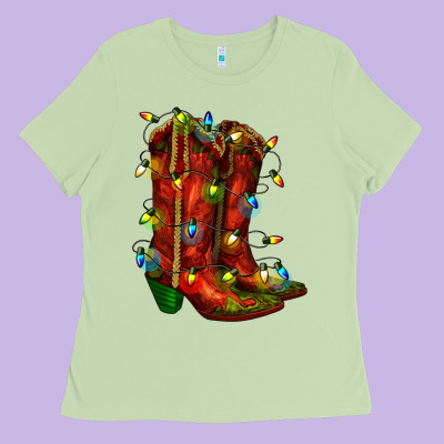 Christmas Western Boots With Lights Ladies Tee Designed By Ranaportraitstore