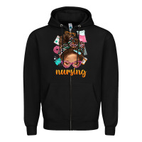 Black Messy Bun Nursing With Leopard Glasses Bbs Zipper Hoodie - BundleAndBundleShop