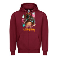 Burgundy Messy Bun Nursing With Leopard Glasses Bbs Zipper Hoodie - BundleAndBundleShop