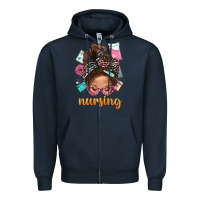 Navy Messy Bun Nursing With Leopard Glasses Bbs Zipper Hoodie - BundleAndBundleShop