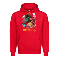 Red Messy Bun Nursing With Leopard Glasses Bbs Zipper Hoodie - BundleAndBundleShop