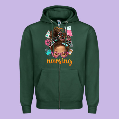 Messy Bun Nursing With Leopard Glasses Bbs Zipper Hoodie Designed By Bundleandbundleshop