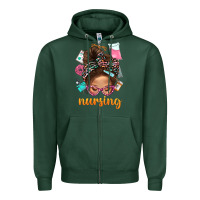 Sports Green Messy Bun Nursing With Leopard Glasses Bbs Zipper Hoodie - BundleAndBundleShop