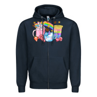 Navy Unicorn Coffee Cup With Star Bbs Zipper Hoodie - BundleAndBundleShop