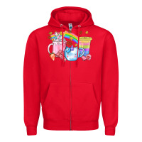Red Unicorn Coffee Cup With Star Bbs Zipper Hoodie - BundleAndBundleShop