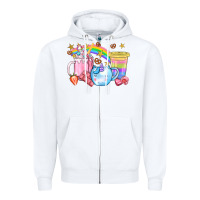 White Unicorn Coffee Cup With Star Bbs Zipper Hoodie - BundleAndBundleShop