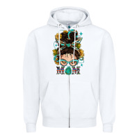 White Western Messy Bun Mom With Sunflower Zipper Hoodie - BundleAndBundleShop