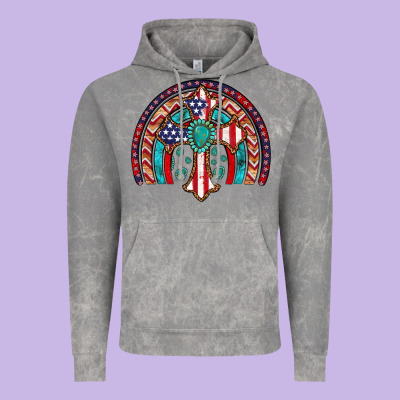 Gemstone Cross American Flag Turquoise Rainbow Vintage Hoodie Designed By Artiststas