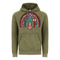Vintage Olive gemstone cross american flag turquoise rainbow Vintage Hoodie - Artiststas