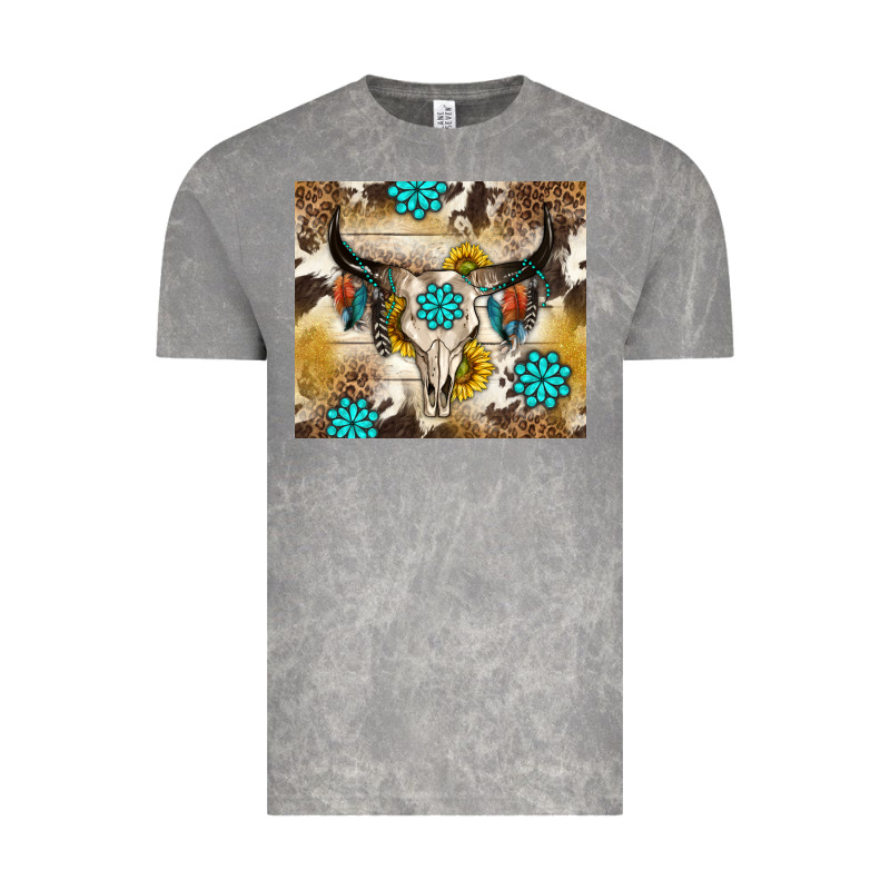 Cowhide Leopard Bull Skull Gemstone Vintage Tee by NancyCooperArtShop | Teevron