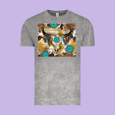 Cowhide Leopard Bull Skull Gemstone Vintage Tee Designed By Nancycooperartshop