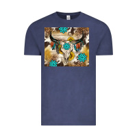 Vintage Denim cowhide leopard bull skull gemstone Vintage Tee - NancyCooperArtShop