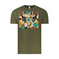 Vintage Olive cowhide leopard bull skull gemstone Vintage Tee - NancyCooperArtShop